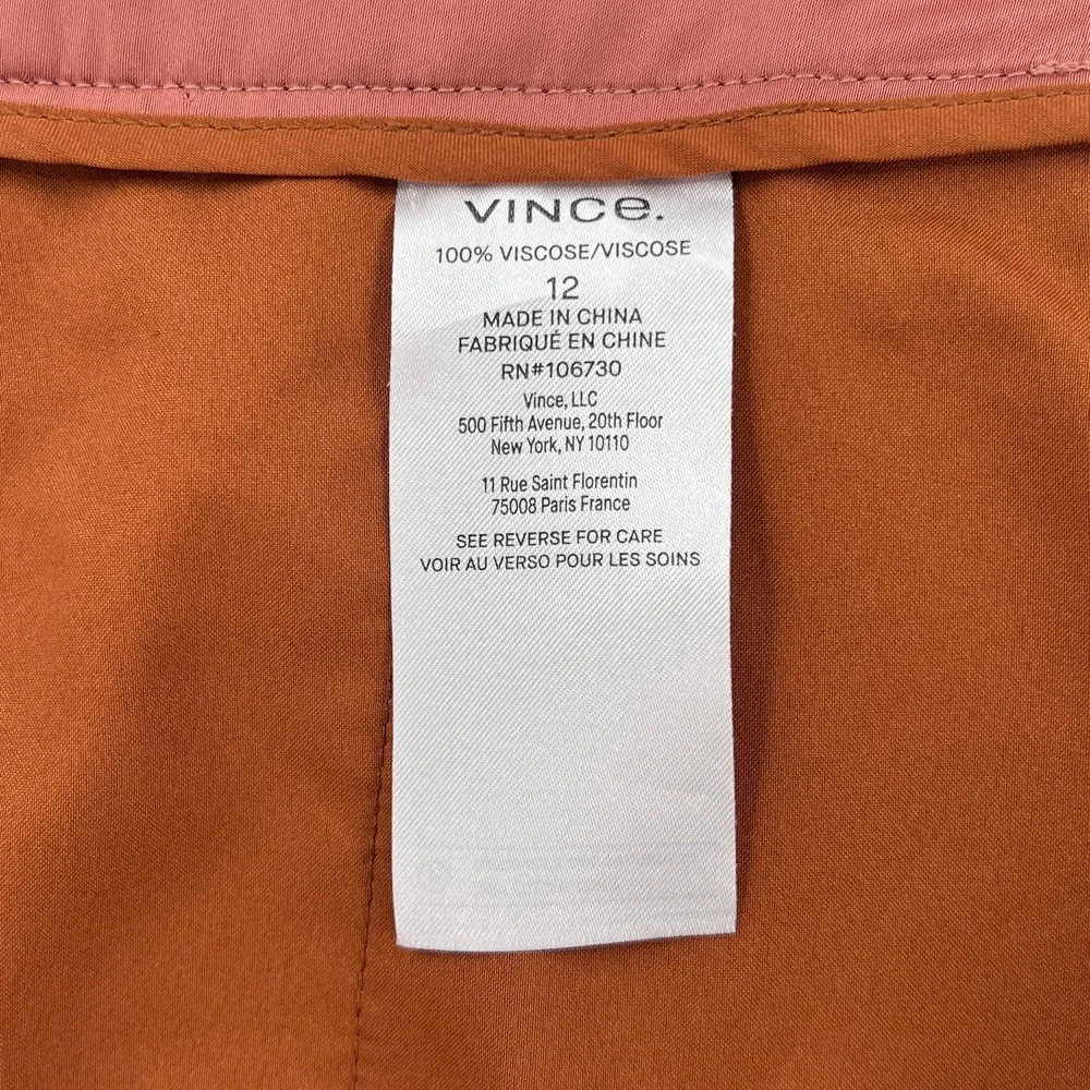 VINCE Satin High Waist Pants Womens 12 Pleated Wide Leg Cropped Silky Dressy - Picture 10 of 16